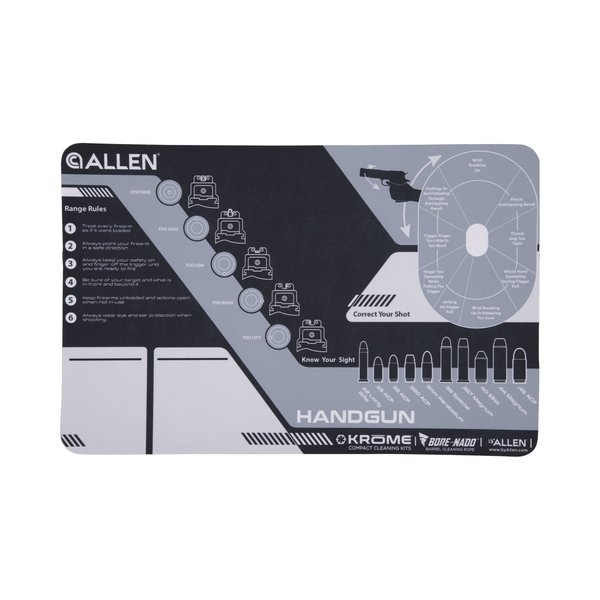 Allen Co Krome Handgun Shooting Range & Cleaning Mat, 16.5 in. L x 11 in. W, Black/Gray 70547